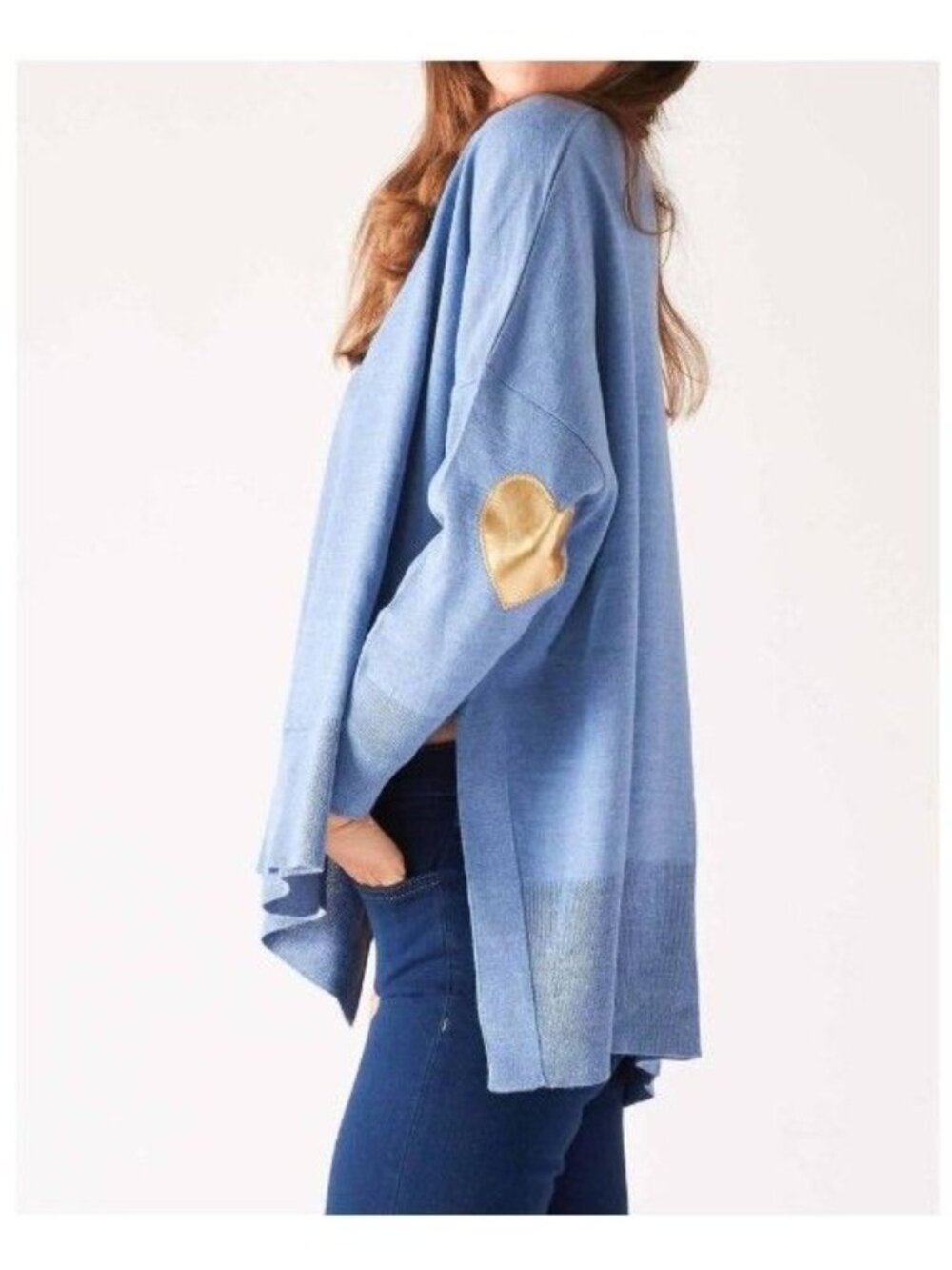 MerSea Amour Sweater Heart Patches in Saltwater Blue / Heart of Gold One Size